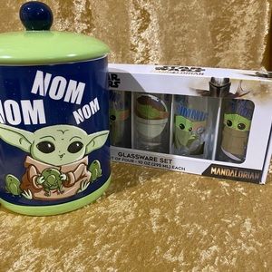 Baby Yoda Cookie Jar and Glass Set